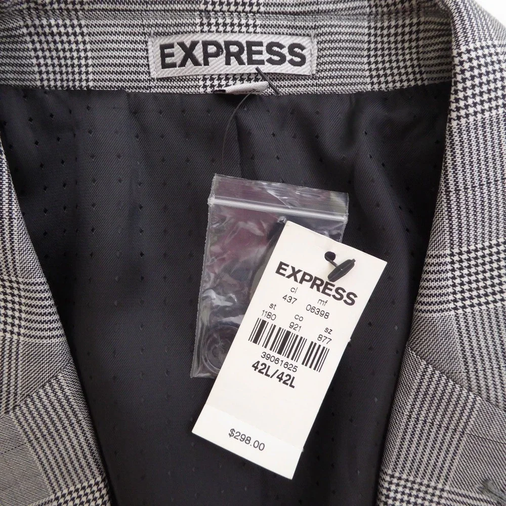 Express Mens Suit Jacket Gray Glen Plaid Wool Blend Photographer Fitted 42L